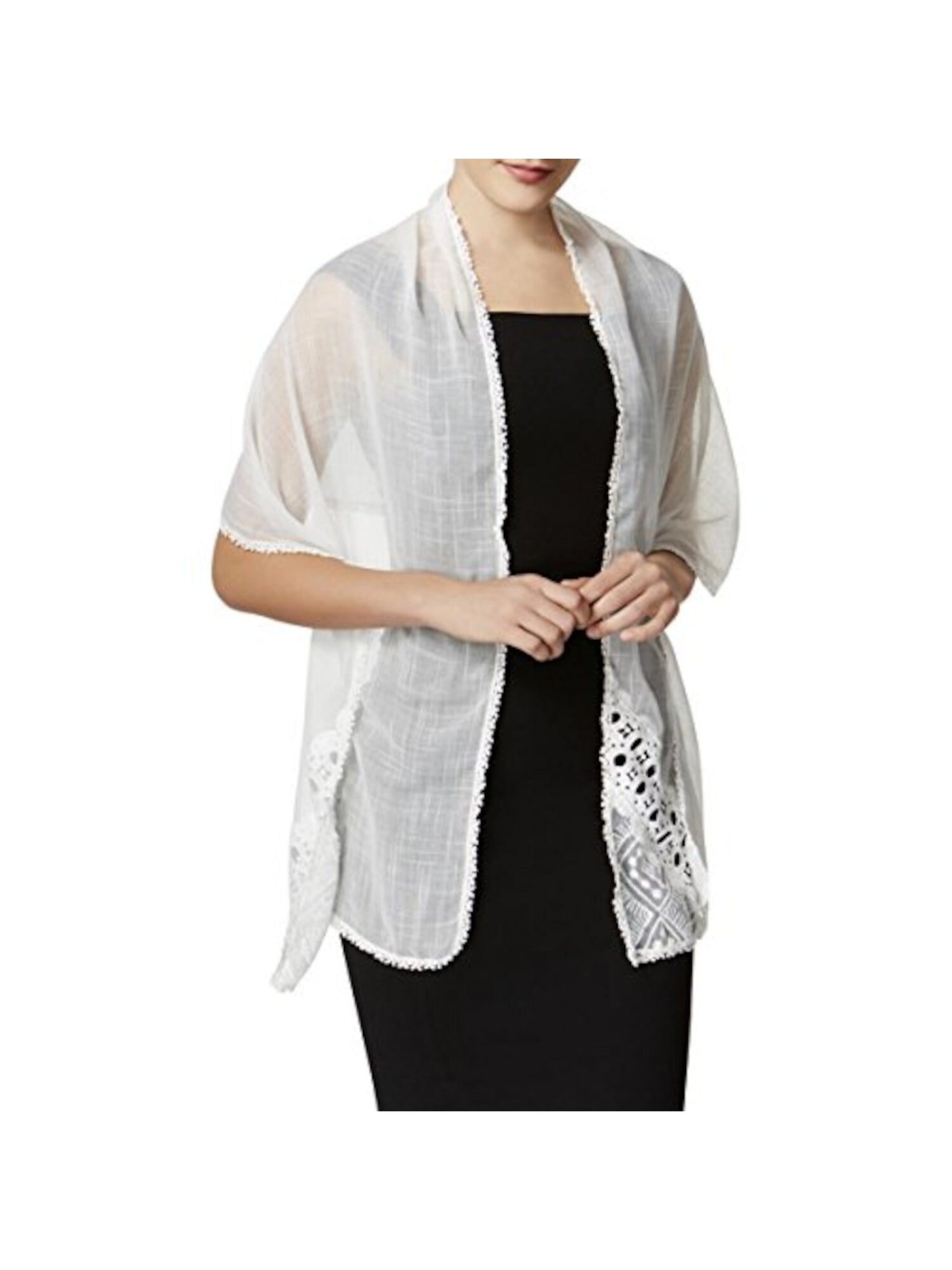 INC Womens White Asymmetrical Lace Crocheted Lightweight Scarf
