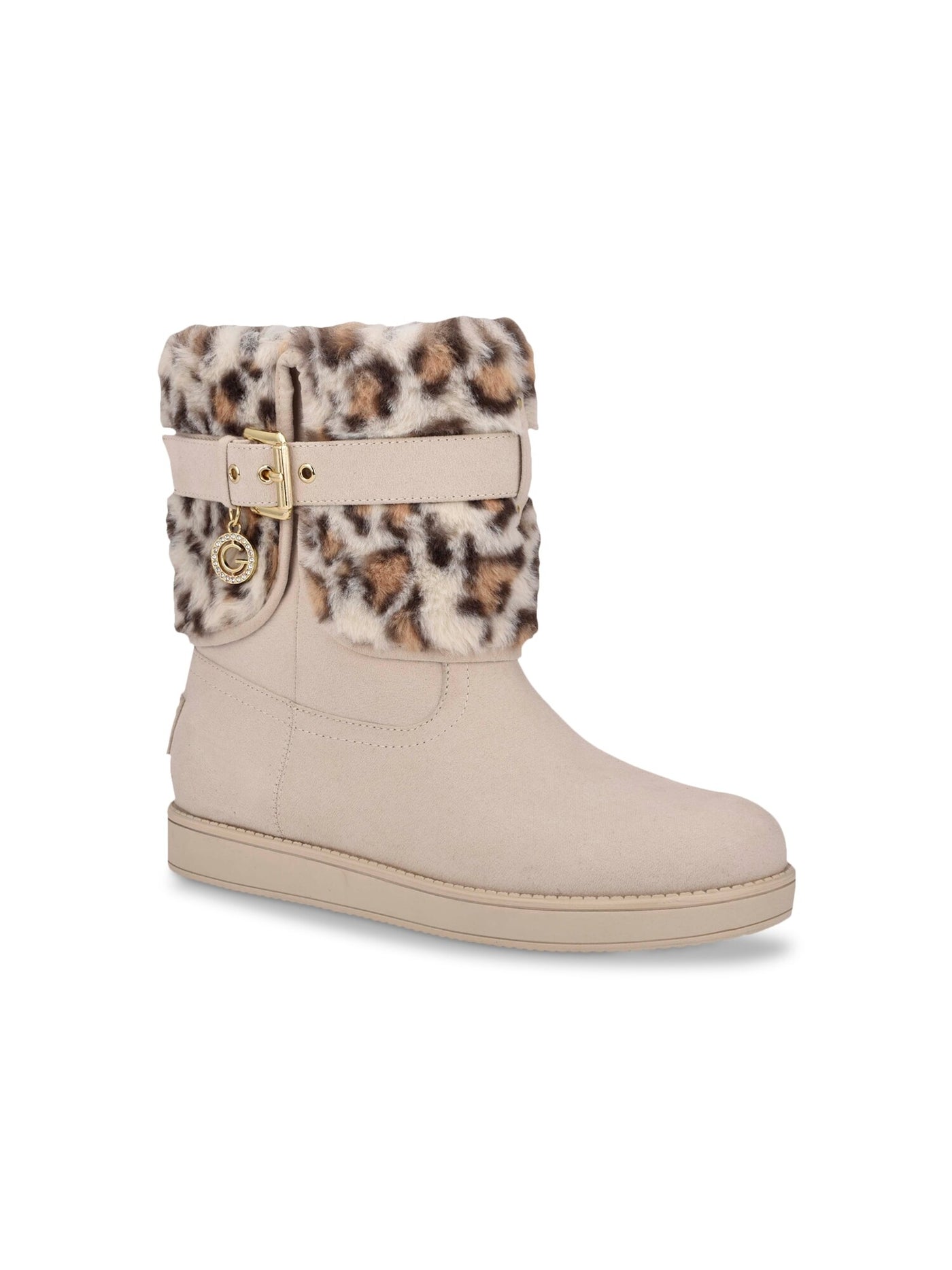 GBG LOS ANGELES Womens Beige Animal Print Buckle Accent Cushioned Adlea Round Toe Snow Boots 5.5
