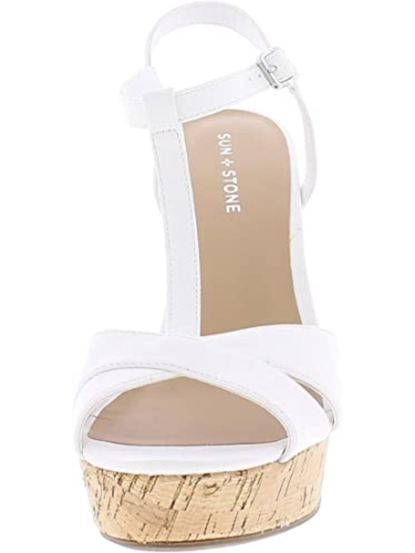 SUN STONE Womens White 1" Platform Cushioned Slip Resistant Jamie Round Toe Block Heel Buckle Dress Slingback Sandal 12 M