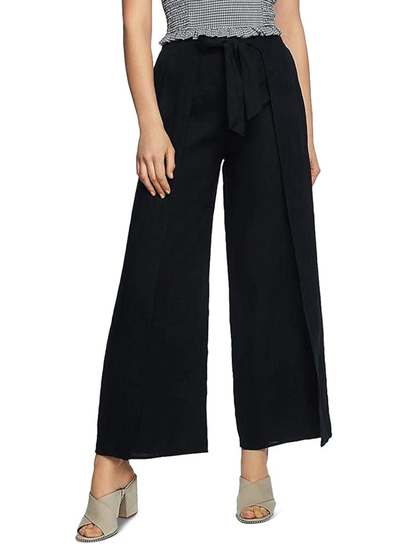 1. STATE Womens Black Tie Slitted Wide Leg Pants 2