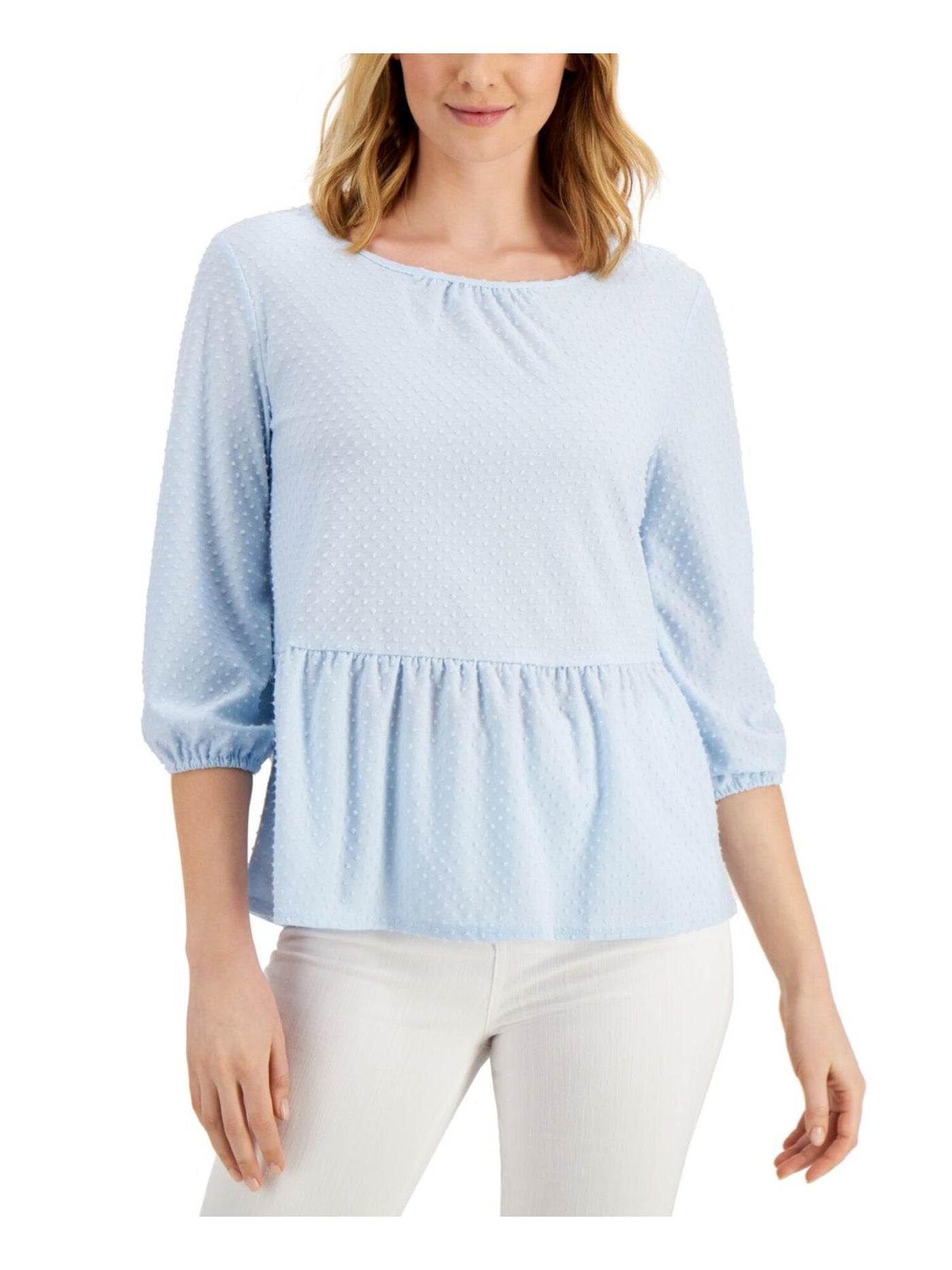 STYLE & COMPANY Womens Light Blue Textured 3/4 Sleeve Top Size: XXL