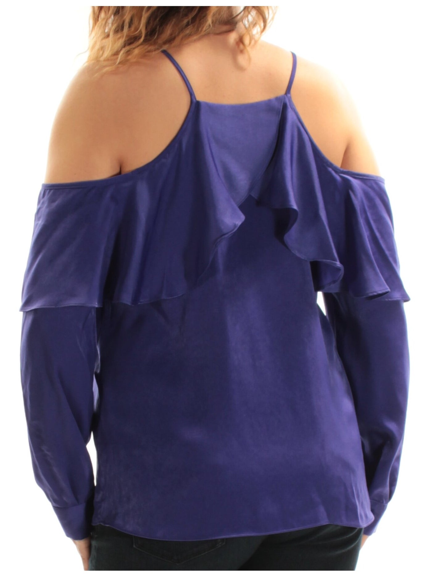 BAR III Womens Purple Cold Shoulder Ruffled Long Sleeve Halter Top Size: XXL