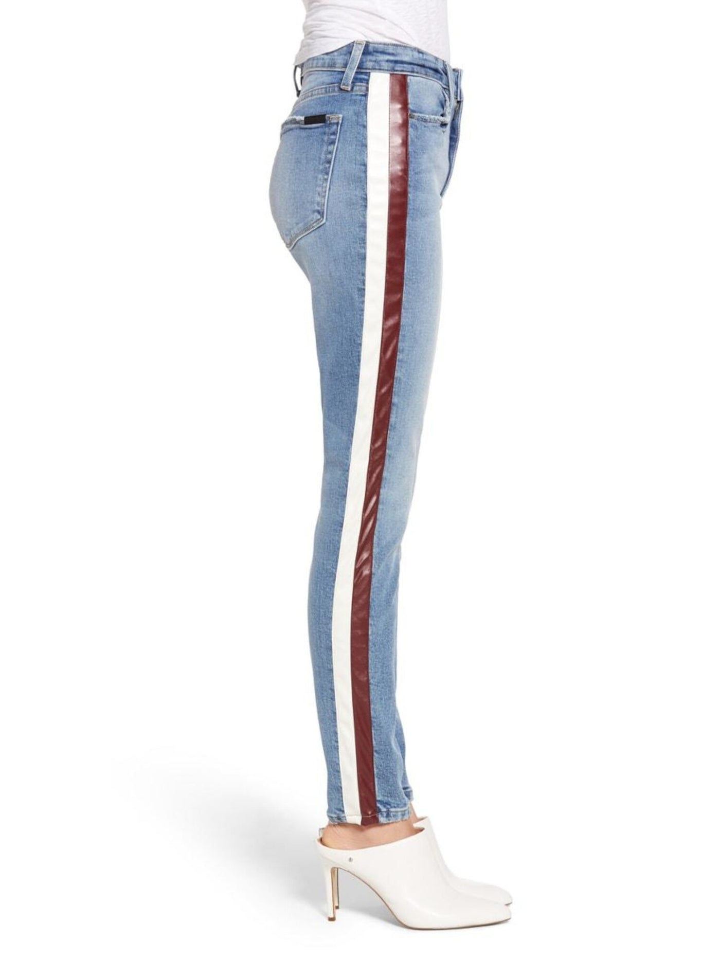 JOE'S Womens Blue Faux Leather Stripes At Side Skinny Jeans Juniors 28 Waist