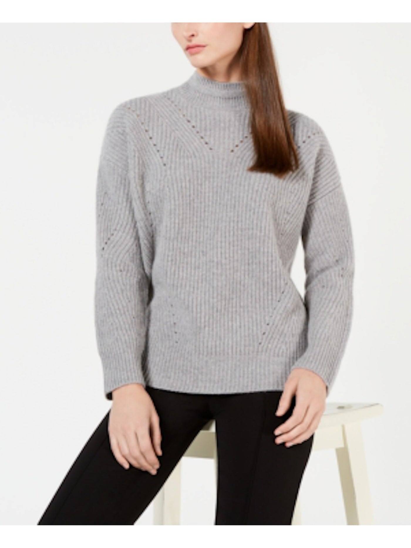 CALVIN KLEIN Womens Gray Long Sleeve Turtle Neck Sweater S