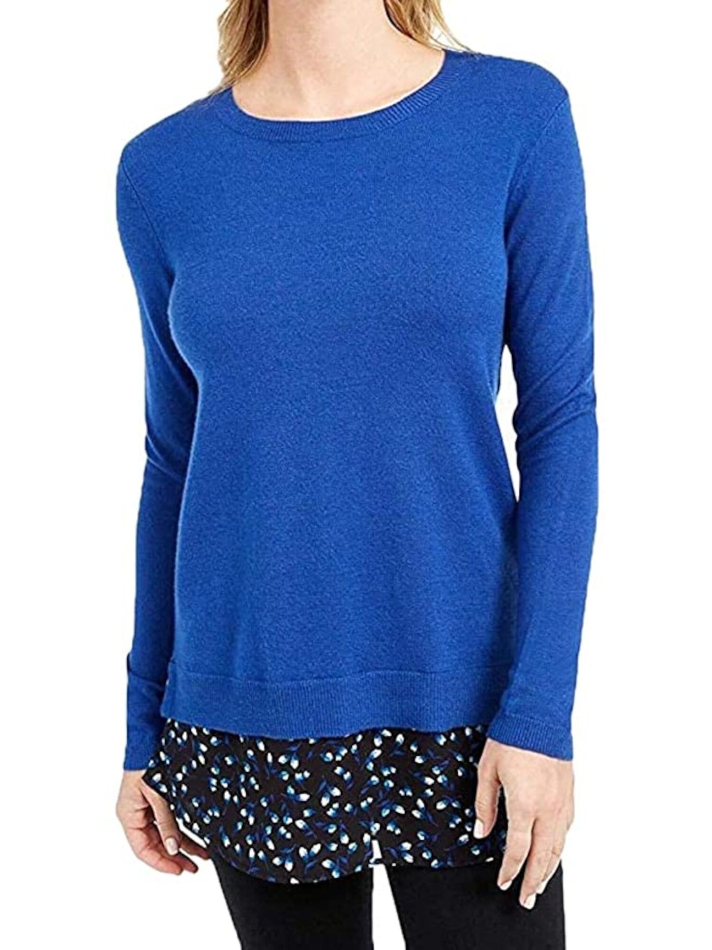 MAISON JULES Womens Blue Envelope-back Long Sleeve Crew Neck Sweater XXL