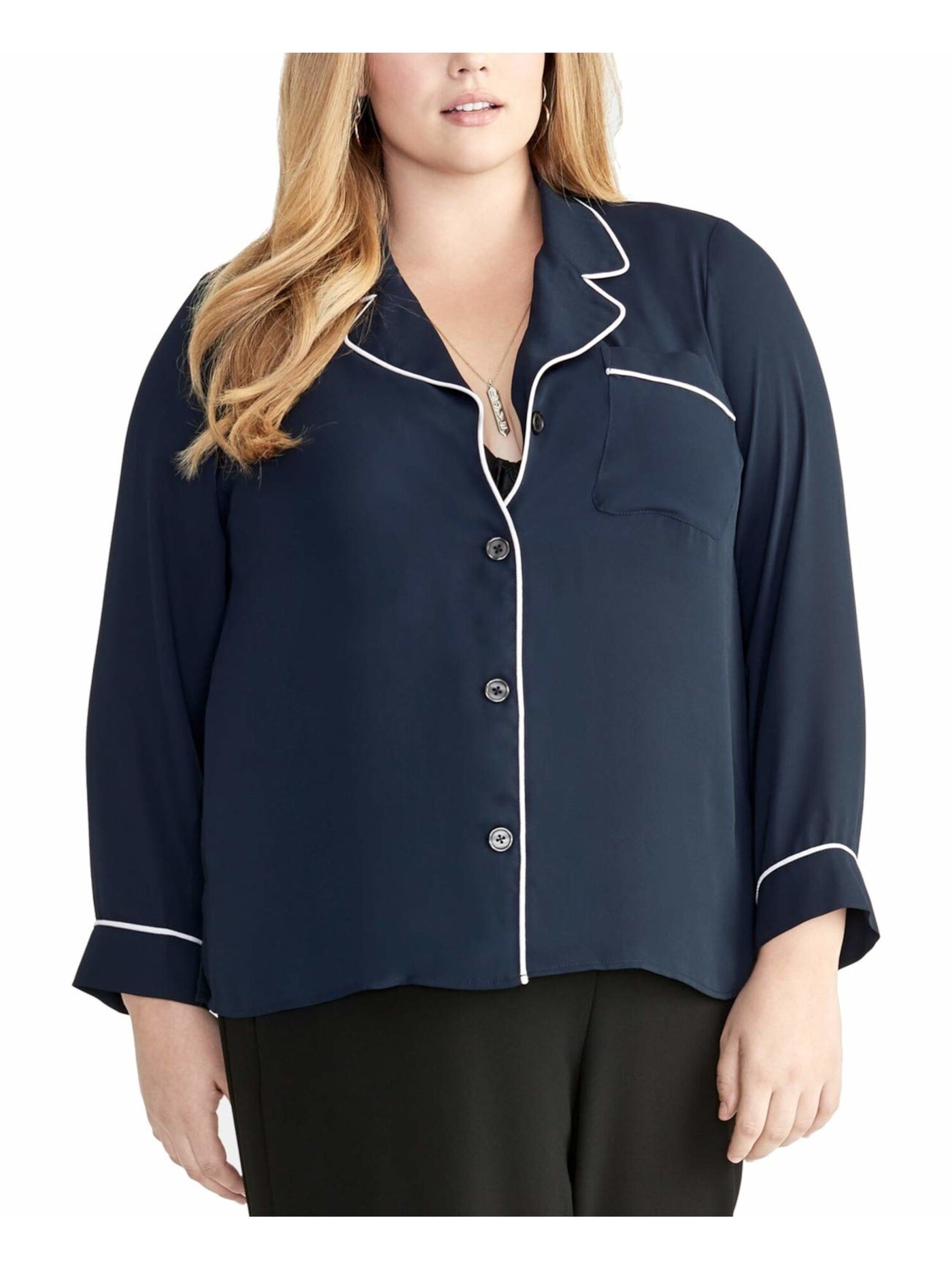 RACHEL RACHEL ROY Womens Navy Long Sleeve Collared Button Up Top Plus 0X