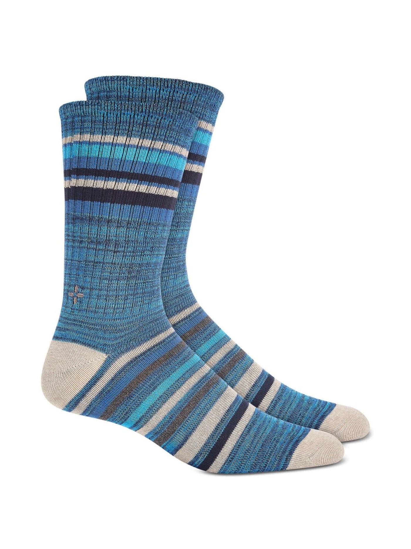SUN STONE Mens Blue Cotton Striped Embroidered Logo Ribbed Casual Crew Socks 7-12