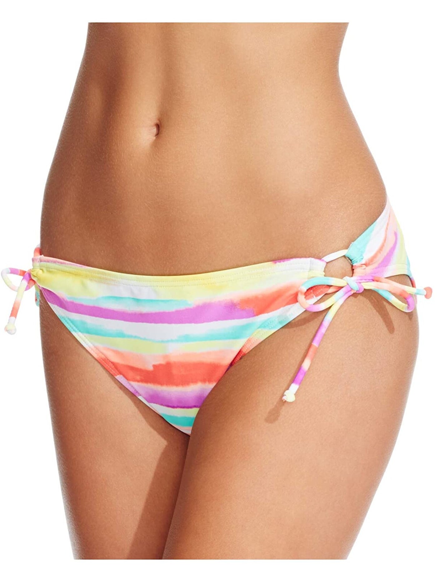 HULA HONEY Women's Pink Striped Side Tie Hipster Swimwear Bottom XS