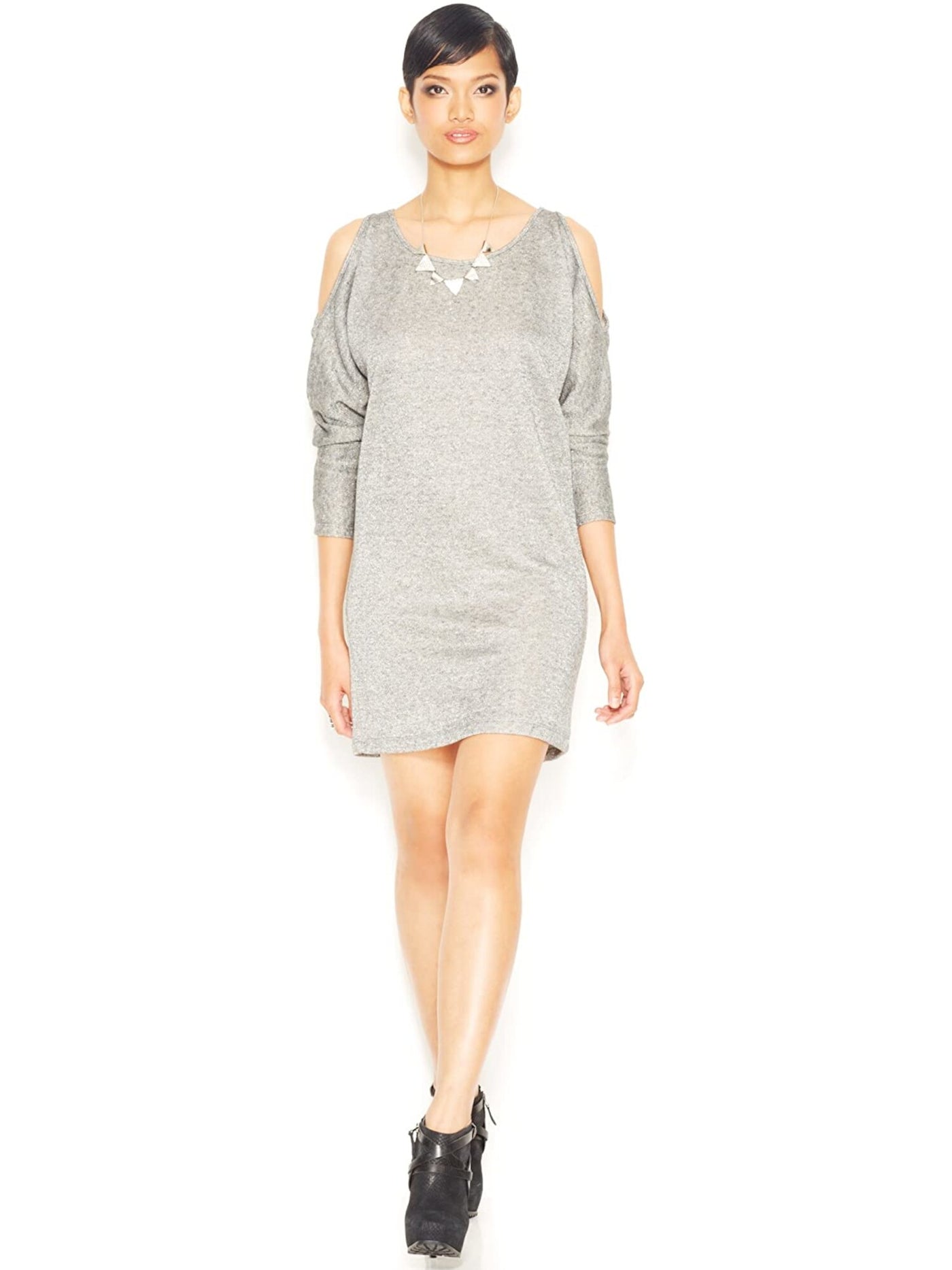 BAR III Womens Gray Cut Out Long Sleeve Jewel Neck Tunic Sweater L
