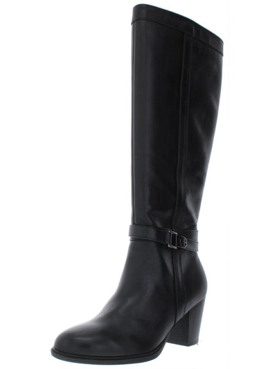Giani Bernini Womens Black Buckle Accent Round Toe Stacked Heel Zip-Up Leather Heeled Boots 5