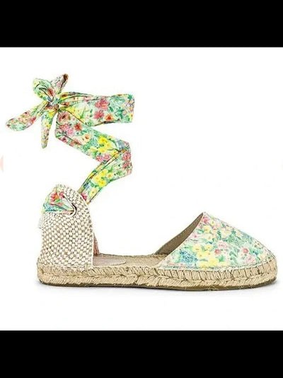 MANEBI Womens Green Floral Woven Ankle Strap Velenciana Round Toe Platform Lace-Up Leather Espadrille Shoes 36