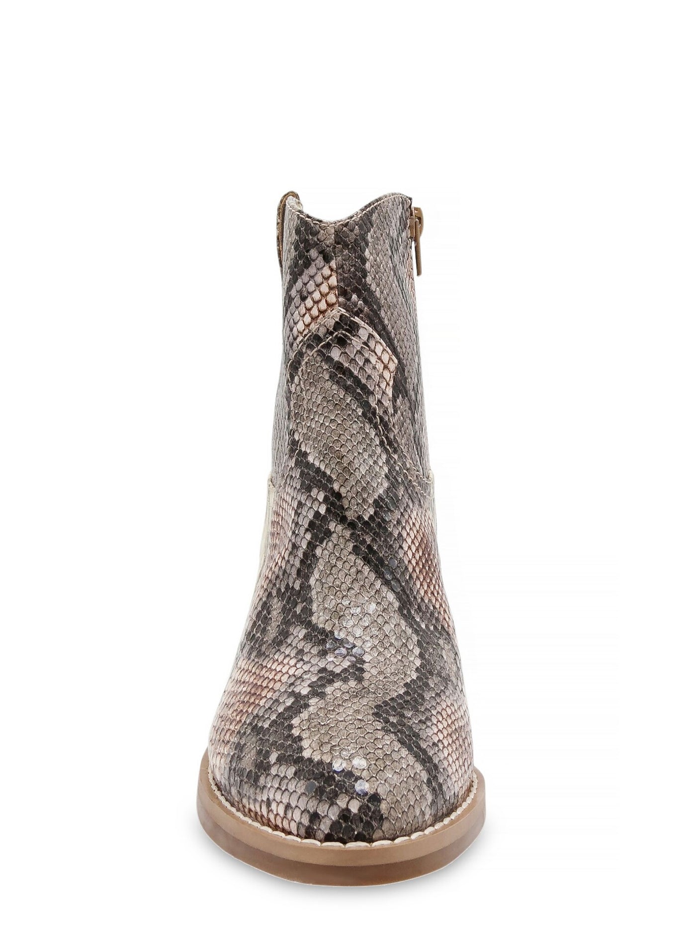 SUGAR Womens Blush Brown Snake Cushioned Comfort Tarah Almond Toe Block Heel Zip-Up Booties 6 M