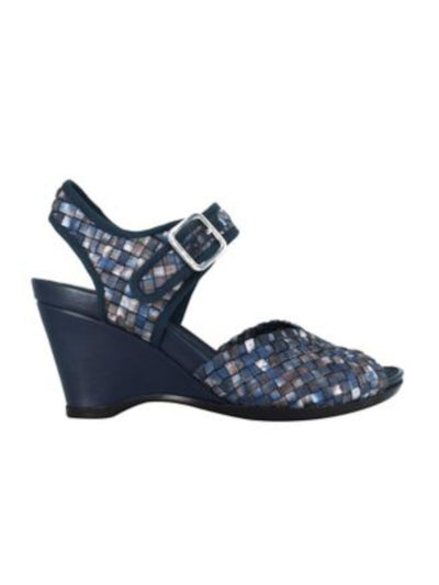 IMPO Womens Navy Woven Ankle Strap Varla Round Toe Wedge Buckle Slingback Sandal 11 M