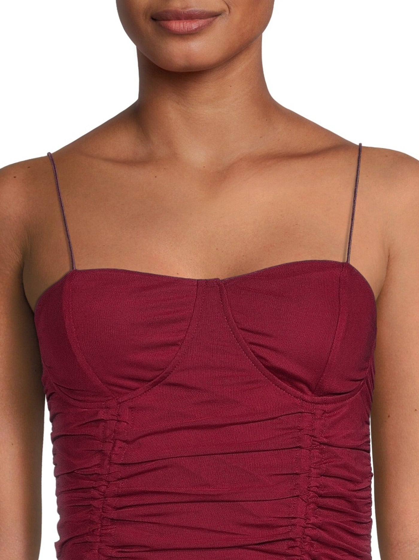 ALMOST FAMOUS Womens Maroon Sheer Ruched Lined Tie Hem Sleeveless Sweetheart Neckline Above The Knee Party Body Con Dress Juniors XL