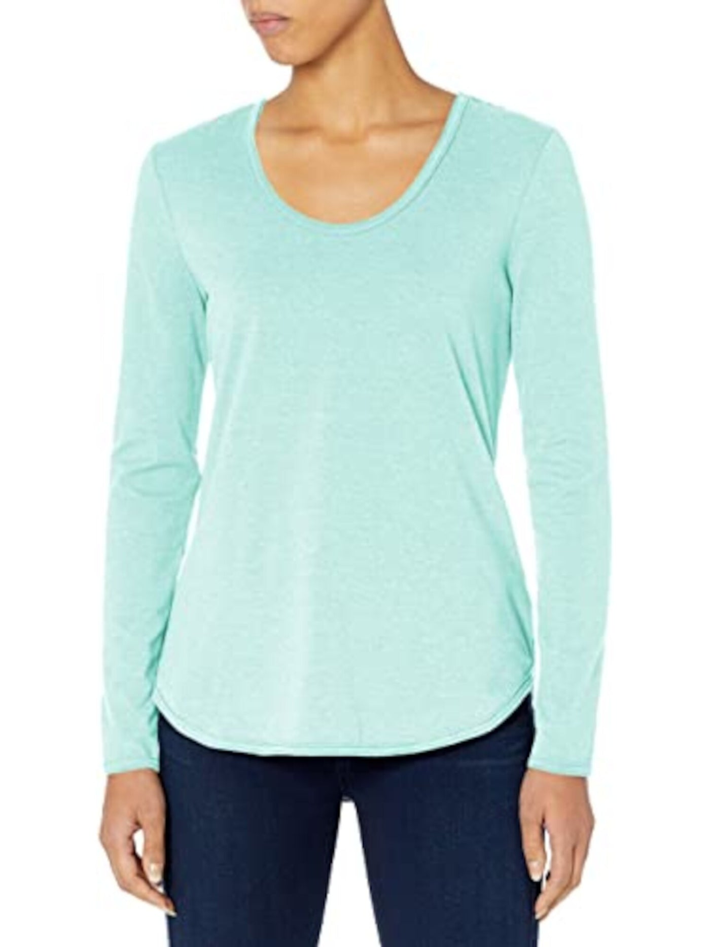 B NEW YORK Womens Aqua Stretch Distressed Long Sleeve Scoop Neck T-Shirt XS