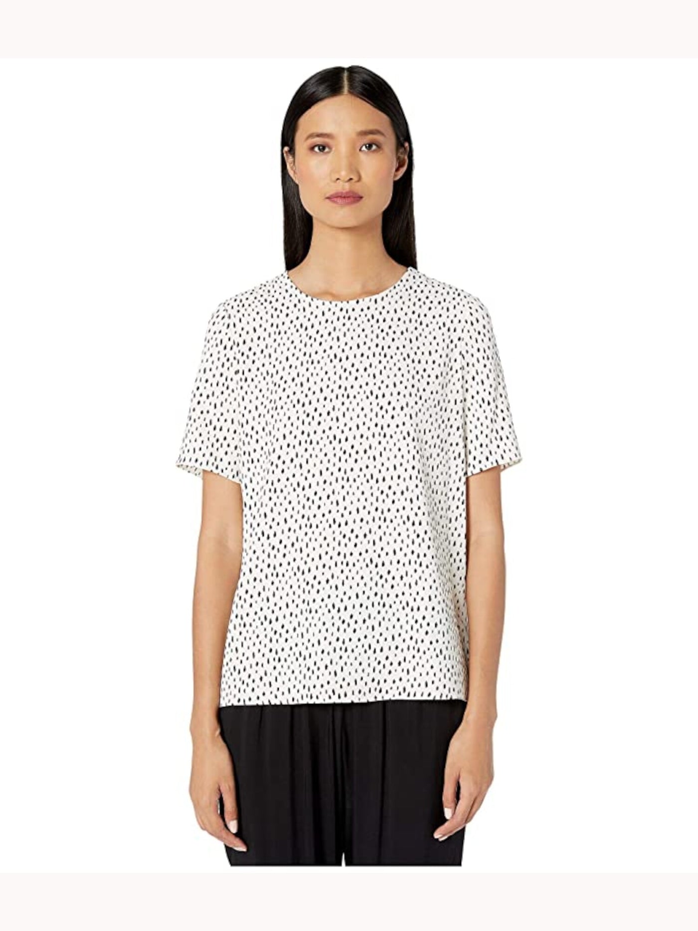 Adam Lippes Womens Ivory Printed Short Sleeve Jewel Neck Wear To Work Blouse 4