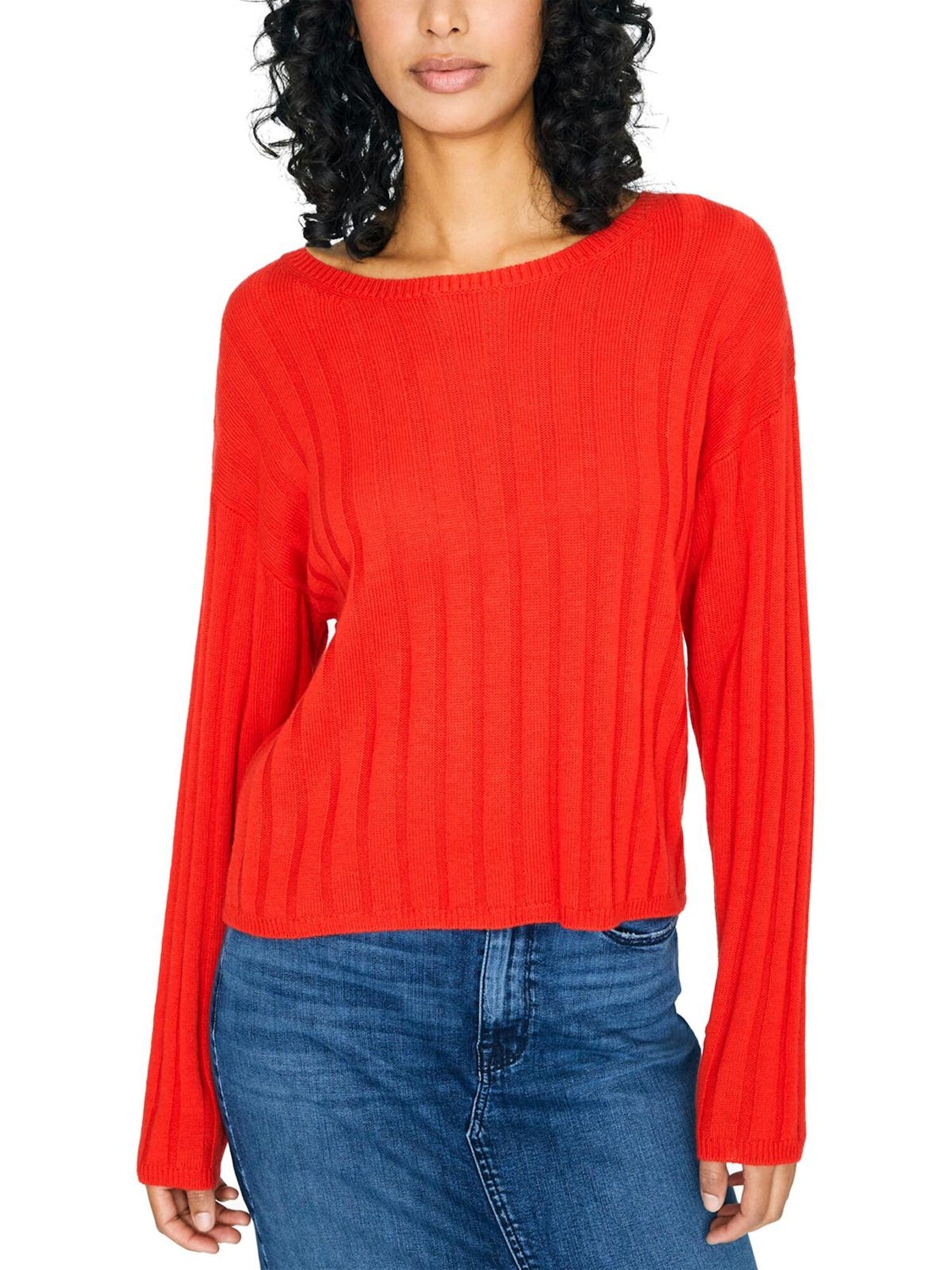 SANCTUARY Womens Red Ribbed Long Sleeve Jewel Neck Sweater XL