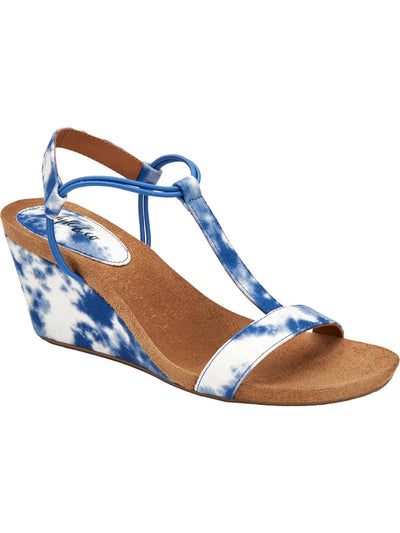 STYLE & COMPANY Womens Blue Tie-Dye Stretch T-Strap Padded Strappy Mulan Round Toe Wedge Slip On Slingback Sandal 9.5 M