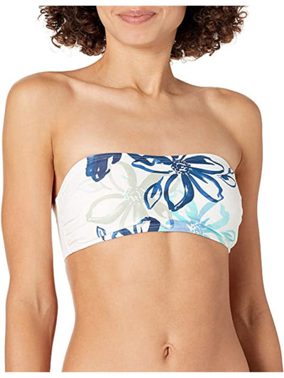 CARMEN MARC VALVO Women's White Floral Stretch Ruched Lined Bikini Convertible Tie Fleur Fresca Bandeau Swimsuit Top XS