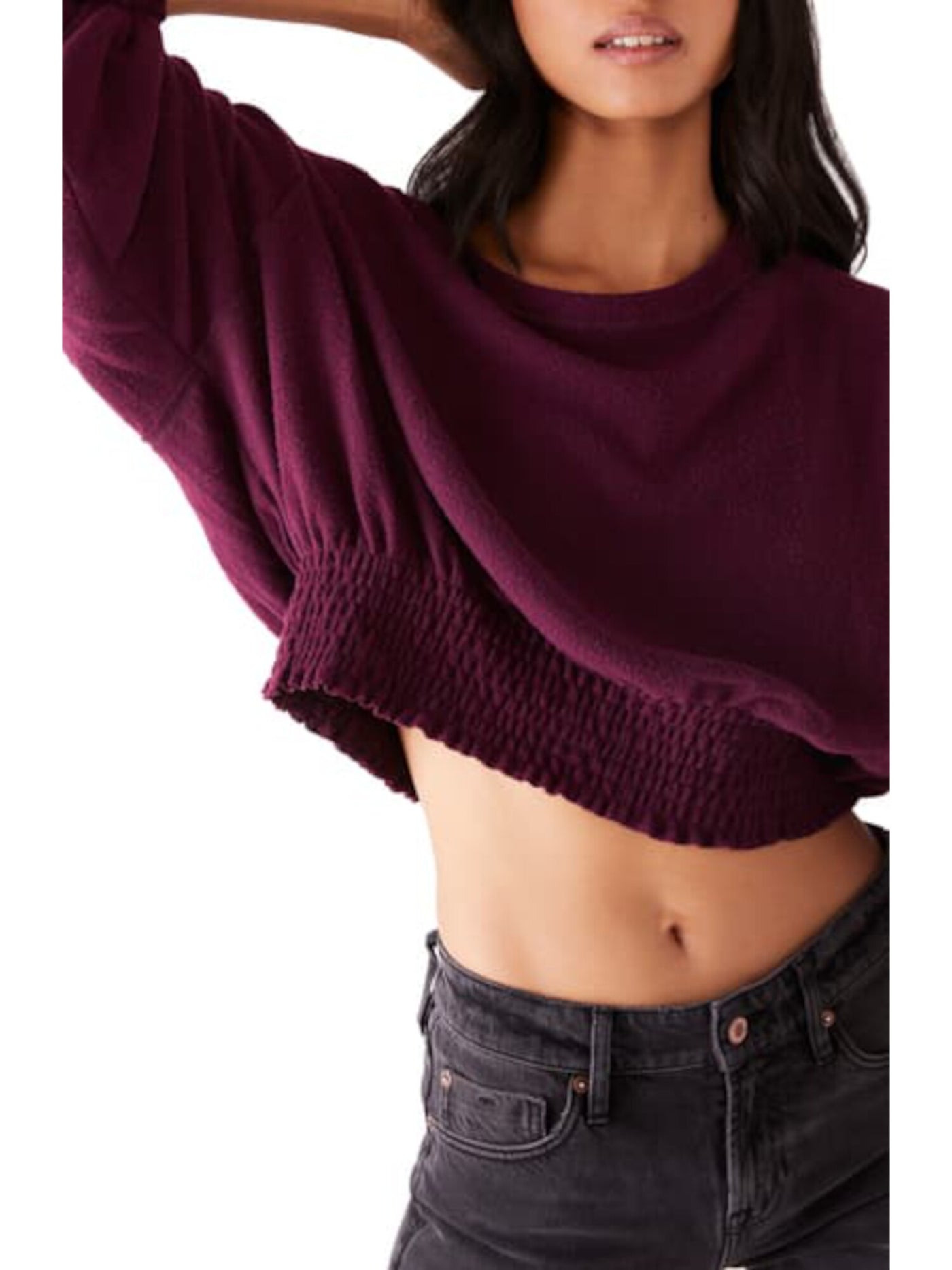 WE THE FREE Womens Purple Long Sleeve Scoop Neck Blouse Size: M