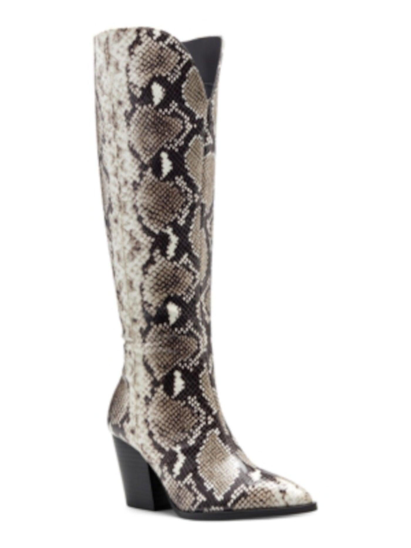 INC Womens Beige Animal Print Pointed Toe Block Heel Zip-Up Dress Western Boot 6