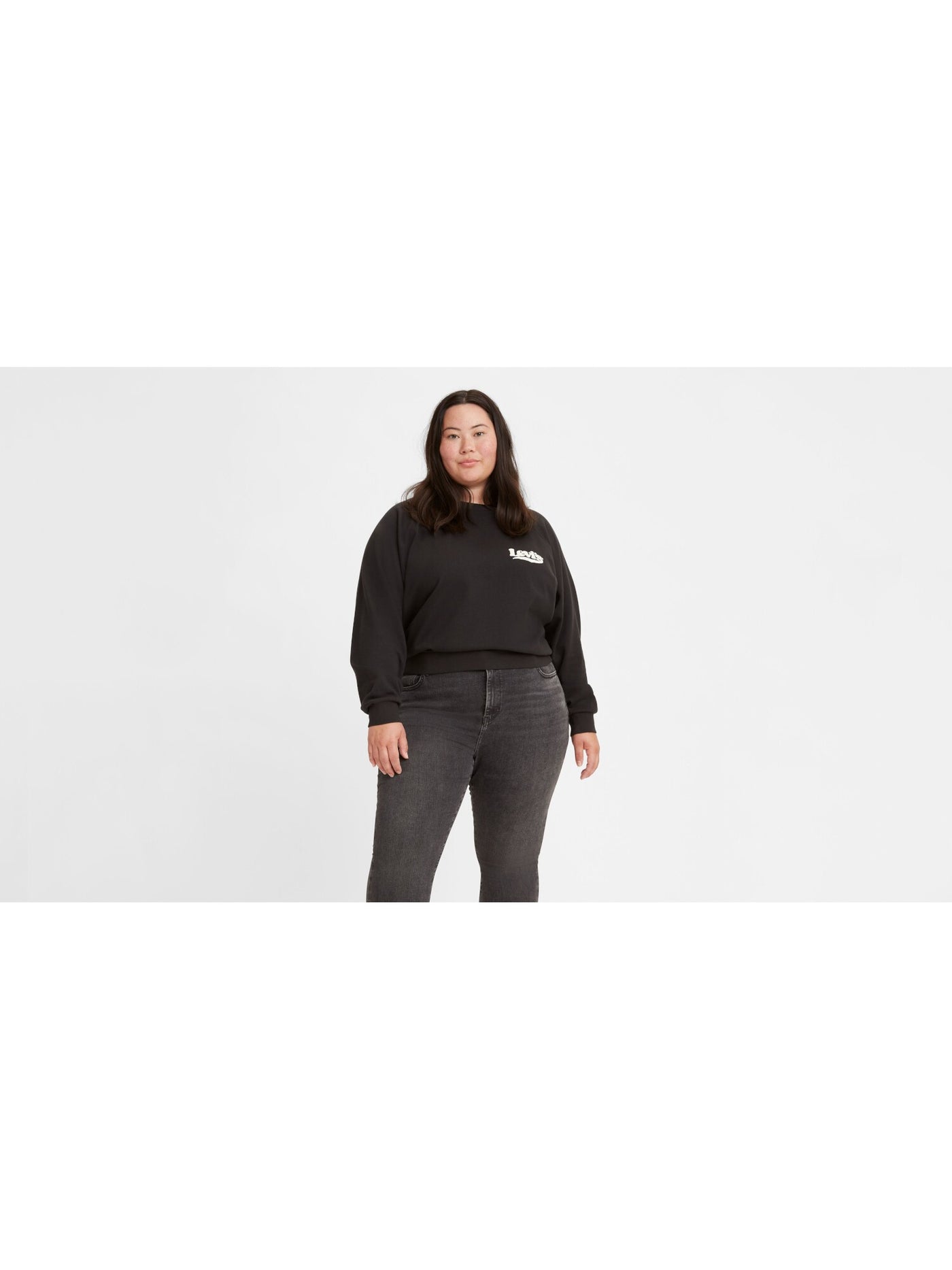 LEVI'S Womens Black Ribbed Logo Graphic Long Sleeve Crew Neck Sweatshirt Plus 4X