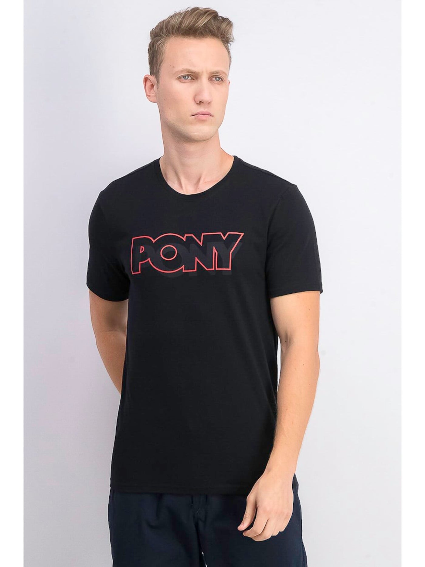 PONY Mens Black Logo Graphic Short Sleeve Stretch T-Shirt S