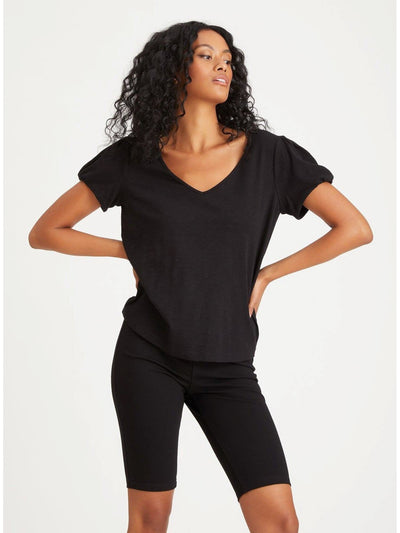 SANCTUARY Womens Black Stretch Short Sleeve V Neck T-Shirt XS