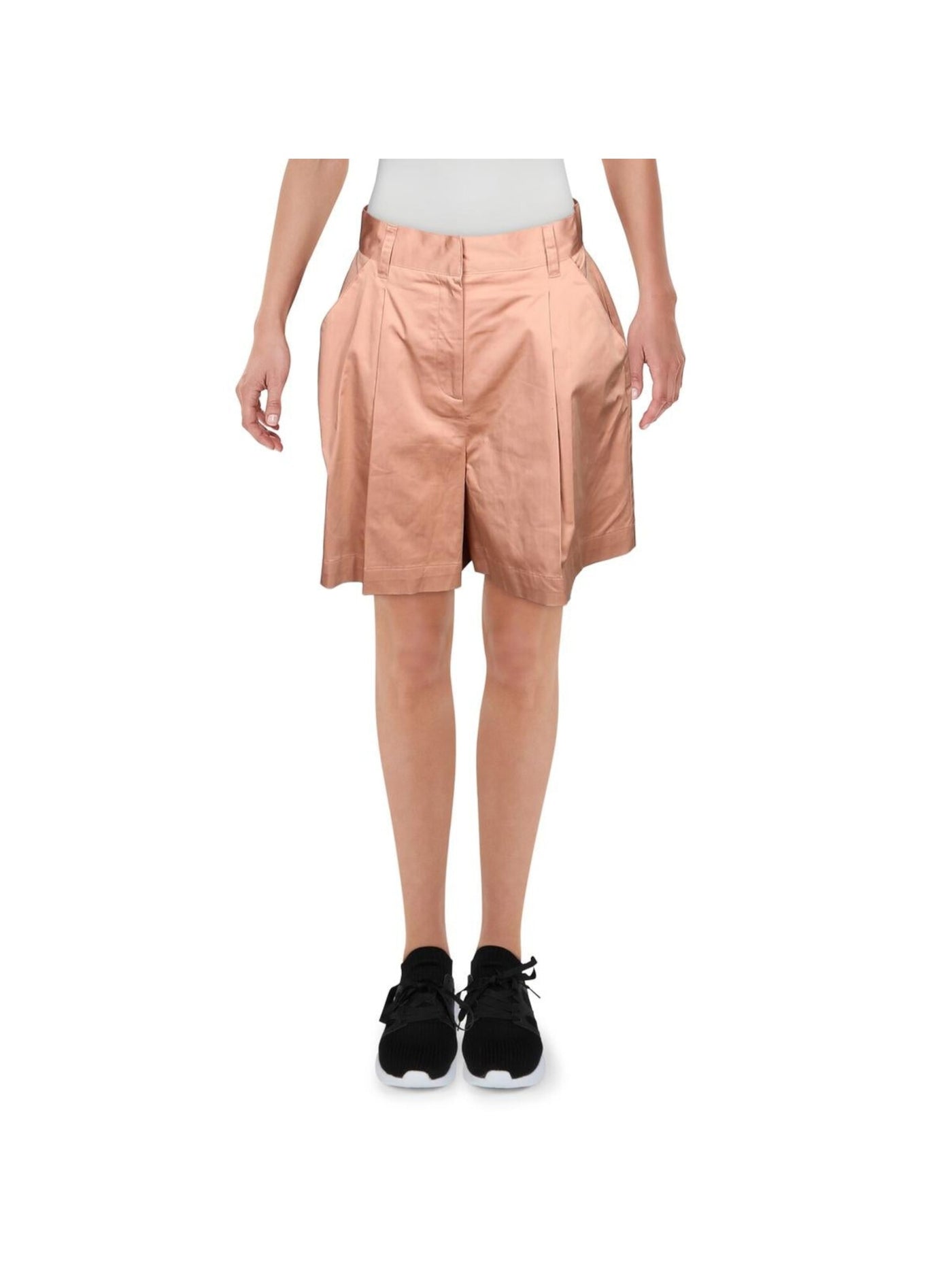 DANIELLE BERNSTEIN Womens Coral Pleated Pocketed Poplin Cropped Shorts 12