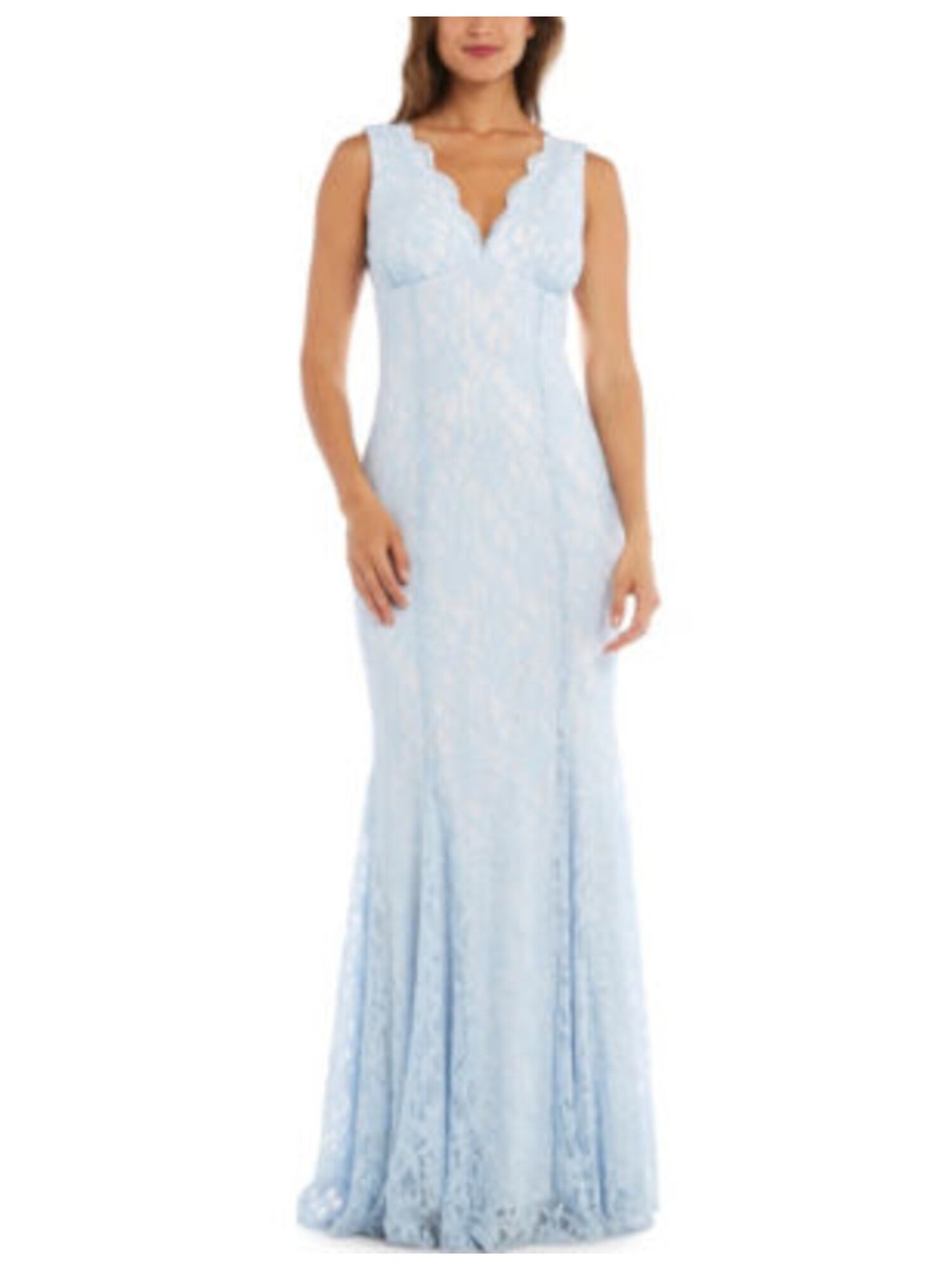 MORGAN & CO Womens Blue Glitter Zippered Open-back Sleeveless V Neck Full-Length Evening Mermaid Dress Juniors 1\2