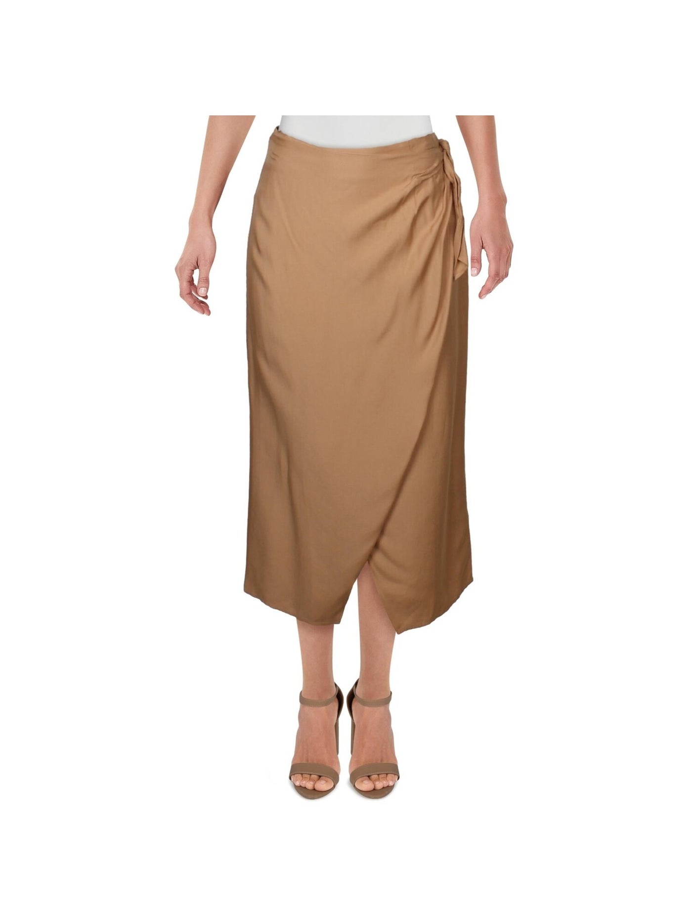 FRENCH CONNECTION Womens Brown Tie Drape Sarong Midi Wear To Work Wrap Skirt 4