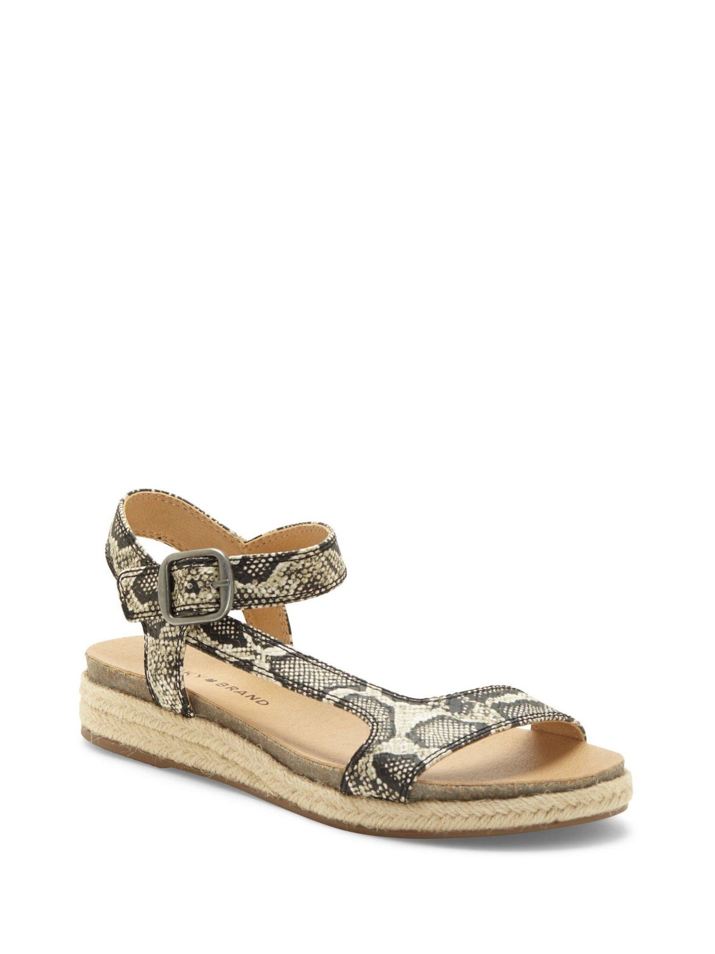 LUCKY BRAND Womens Beige Snake Print Espadrille Ankle Strap T-Strap Buckle Accent Gabrien Round Toe Wedge Buckle Slingback Sandal 8 M