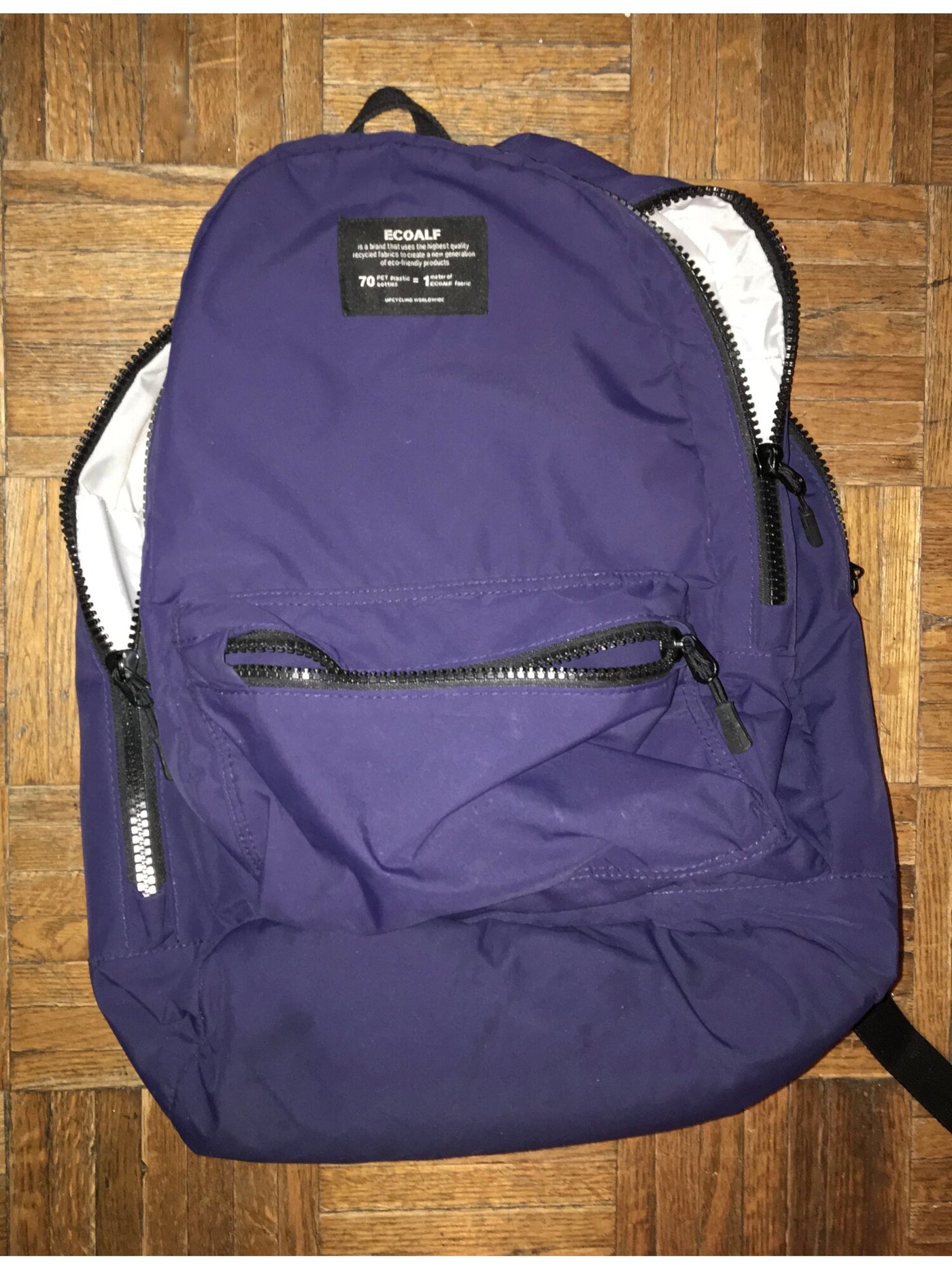 ECOALF Women's Purple Oslo Polyester Solid With Logo Tag Double Flat Strap Backpack