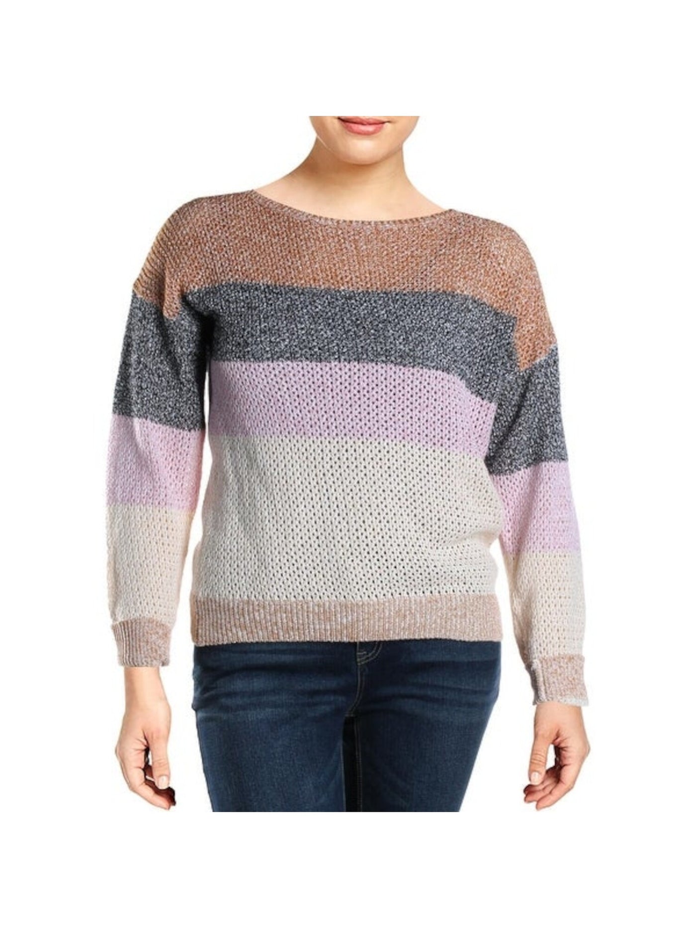 JOIE Womens Beige Striped Long Sleeve Jewel Neck Sweater Size: L