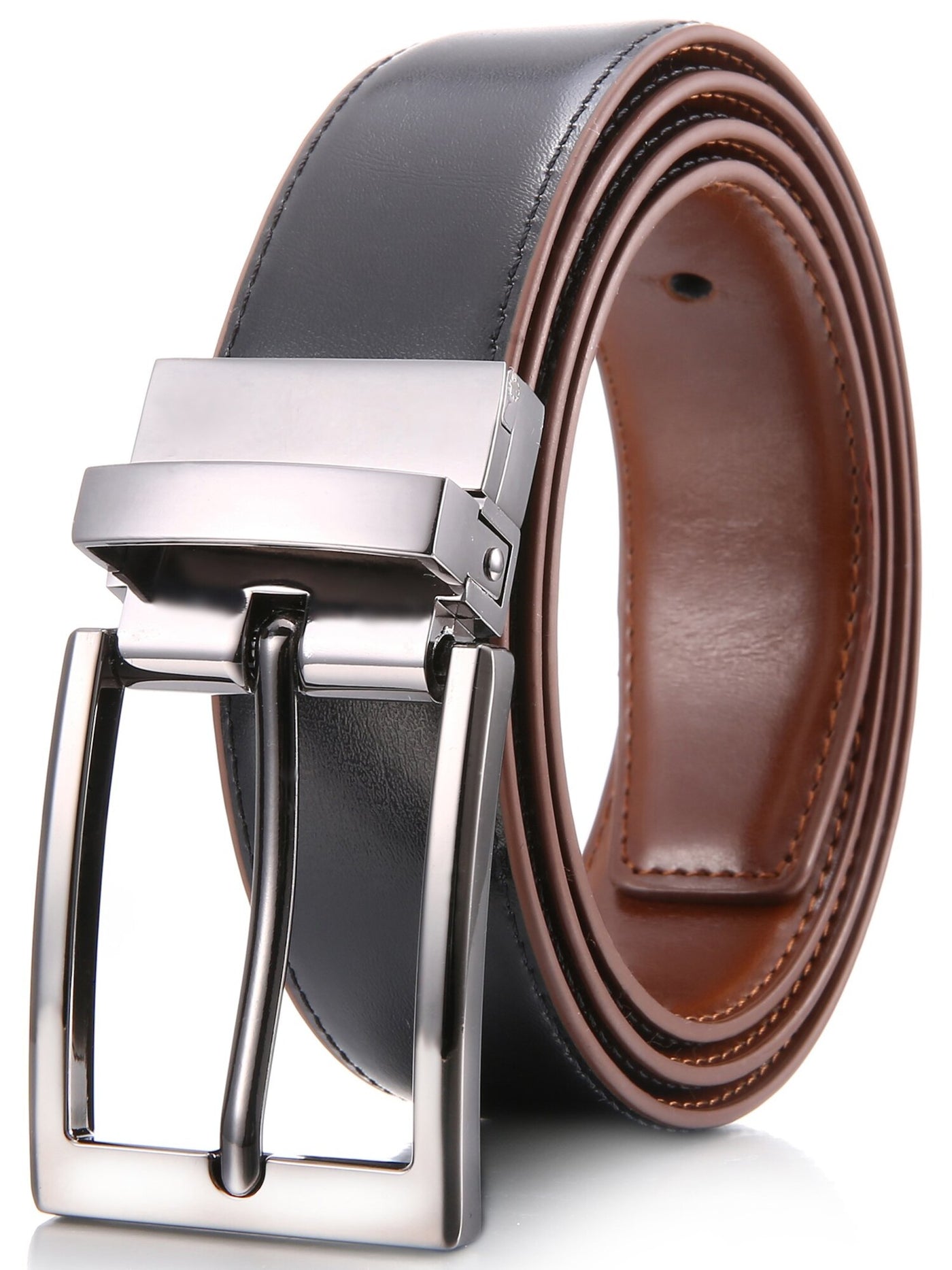 MARINO Mens Brown Reversible Leather Casual Belt 46