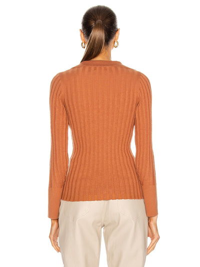 NICHOLAS Womens Orange Ribbed Split Party Sweater S