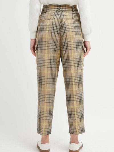FRENCH CONNECTION Womens Brown Belted Pocketed Trousers Plaid Straight leg Pants 10