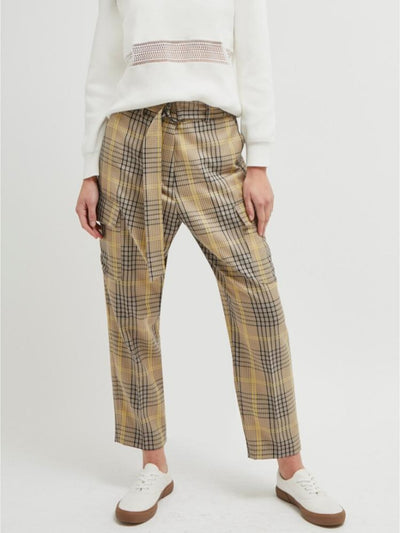 FRENCH CONNECTION Womens Brown Belted Pocketed Trousers Plaid Straight leg Pants 10
