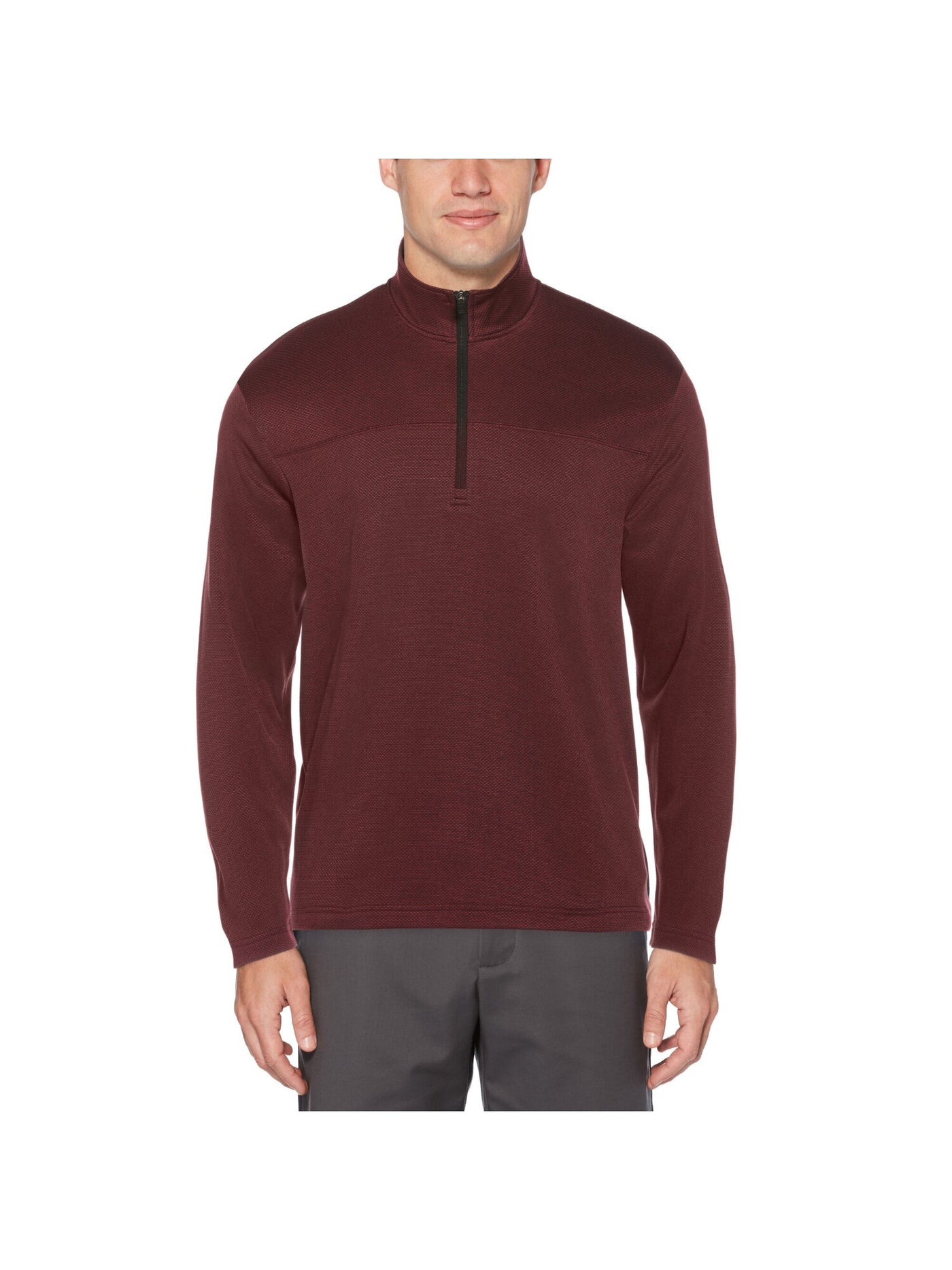 PGA TOUR Mens Burgundy Printed Collared Quarter-Zip Pullover Sweater S