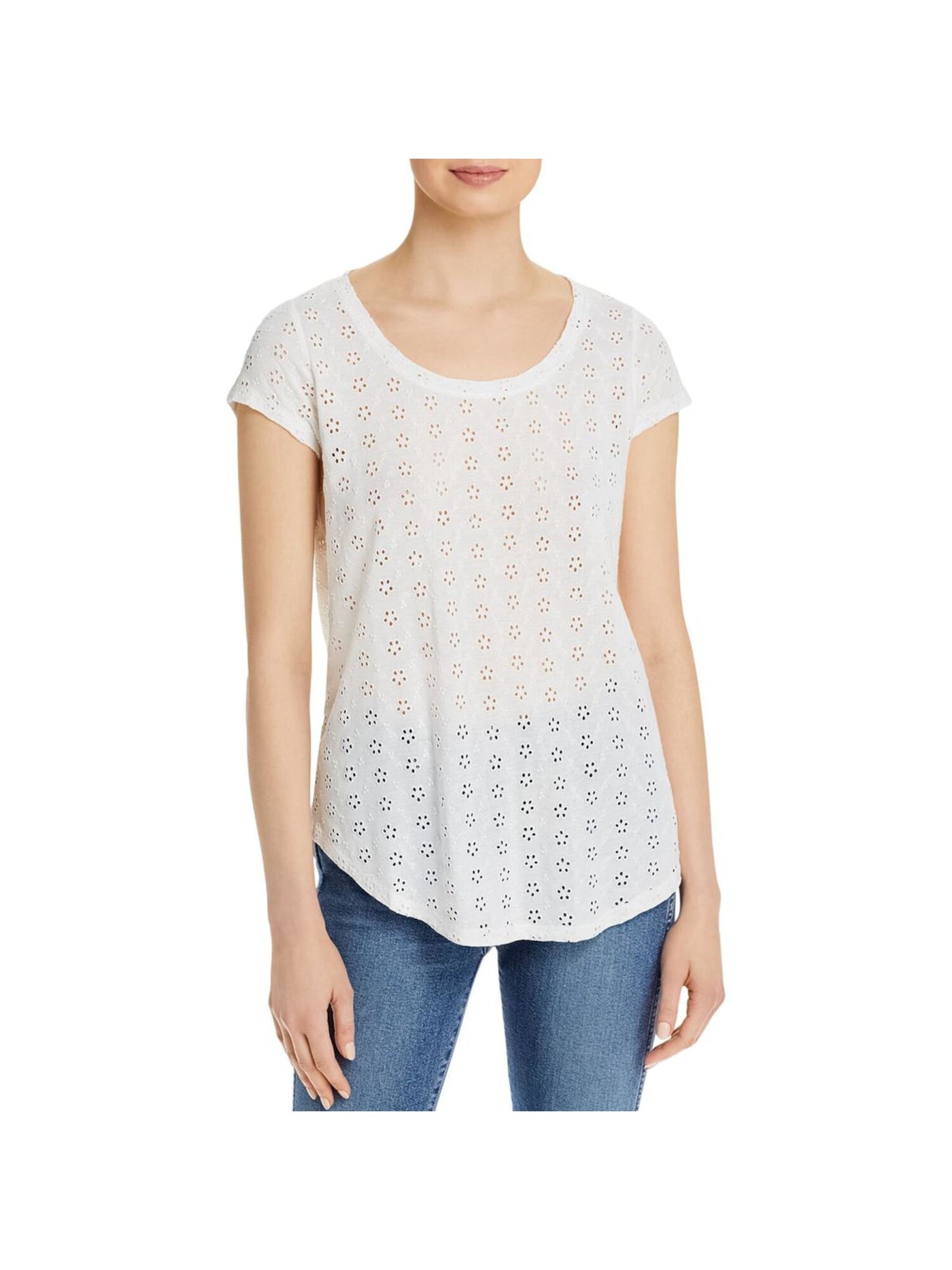 SINGLE THREAD Womens White Eyelet Pullover Style Short Sleeve Scoop Neck Wear To Work Top XS