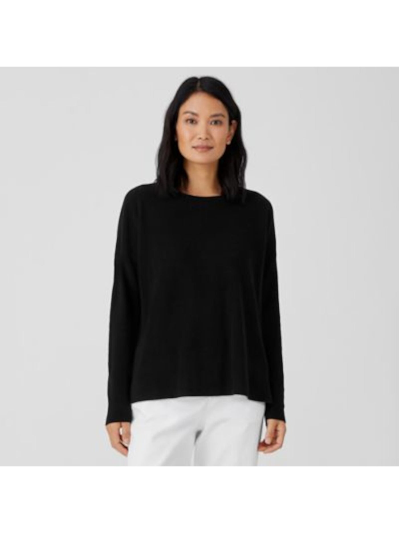 EILEEN FISHER Womens Black Stretch Long Sleeve Crew Neck Hi-Lo Top S