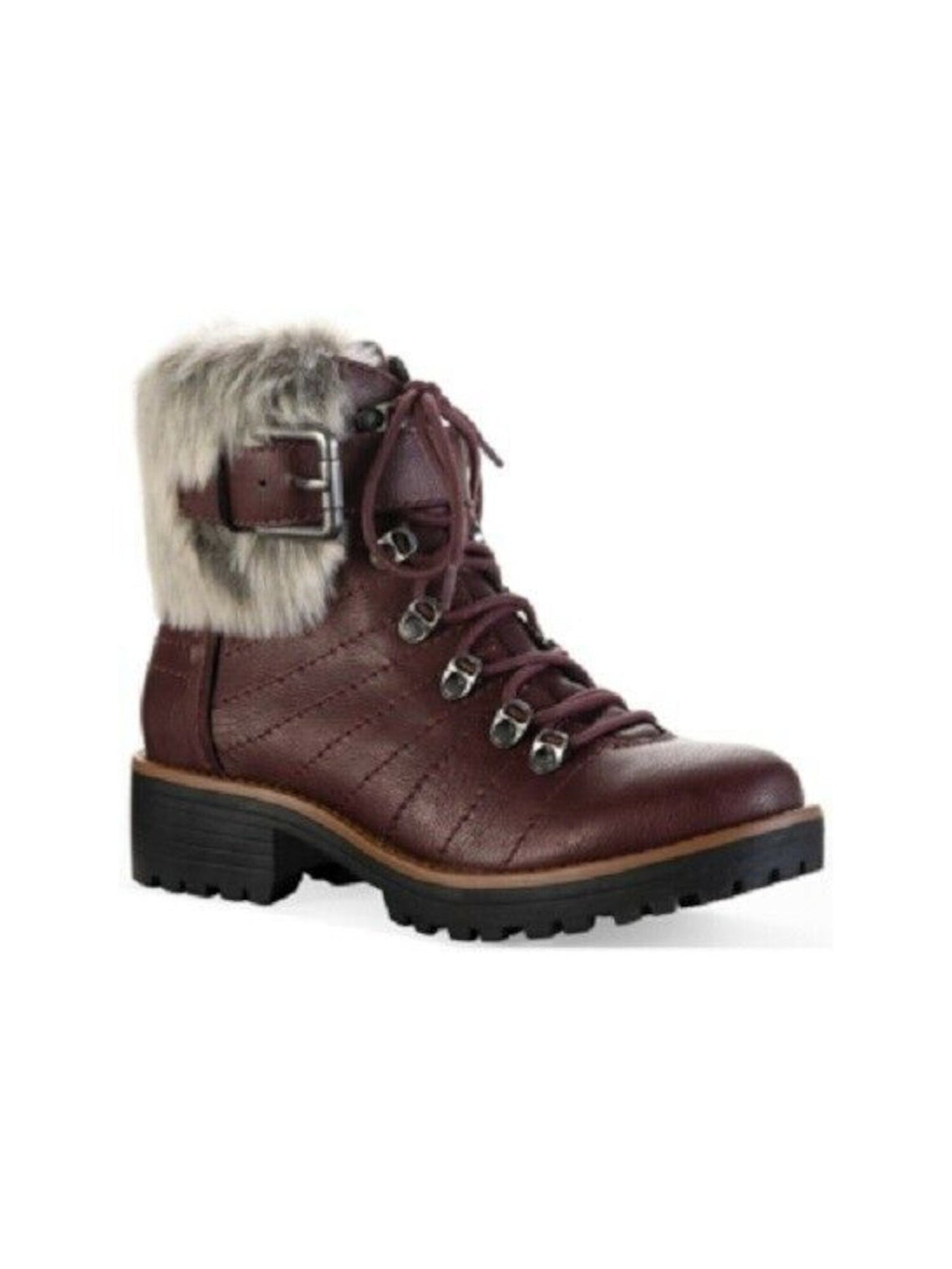 SUN STONE Womens Burgundy Ankle Strap Buckle Detail Remova Cushioned Jojo Round Toe Block Heel Lace-Up Snow Boots 8.5