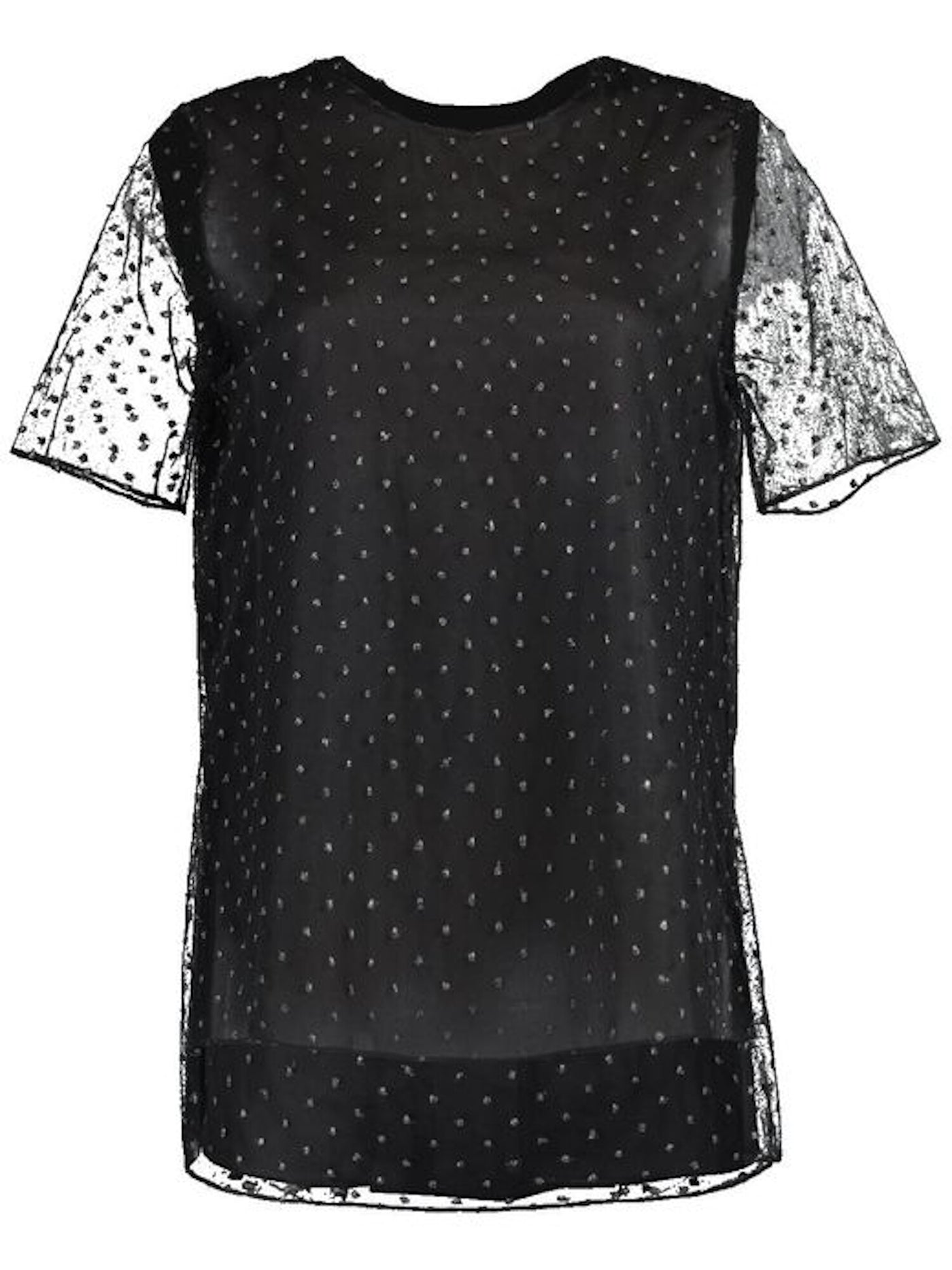 Adam Lippes Womens Black Embellished Sheer Sleeves Short Sleeve Jewel Neck Evening Top 10