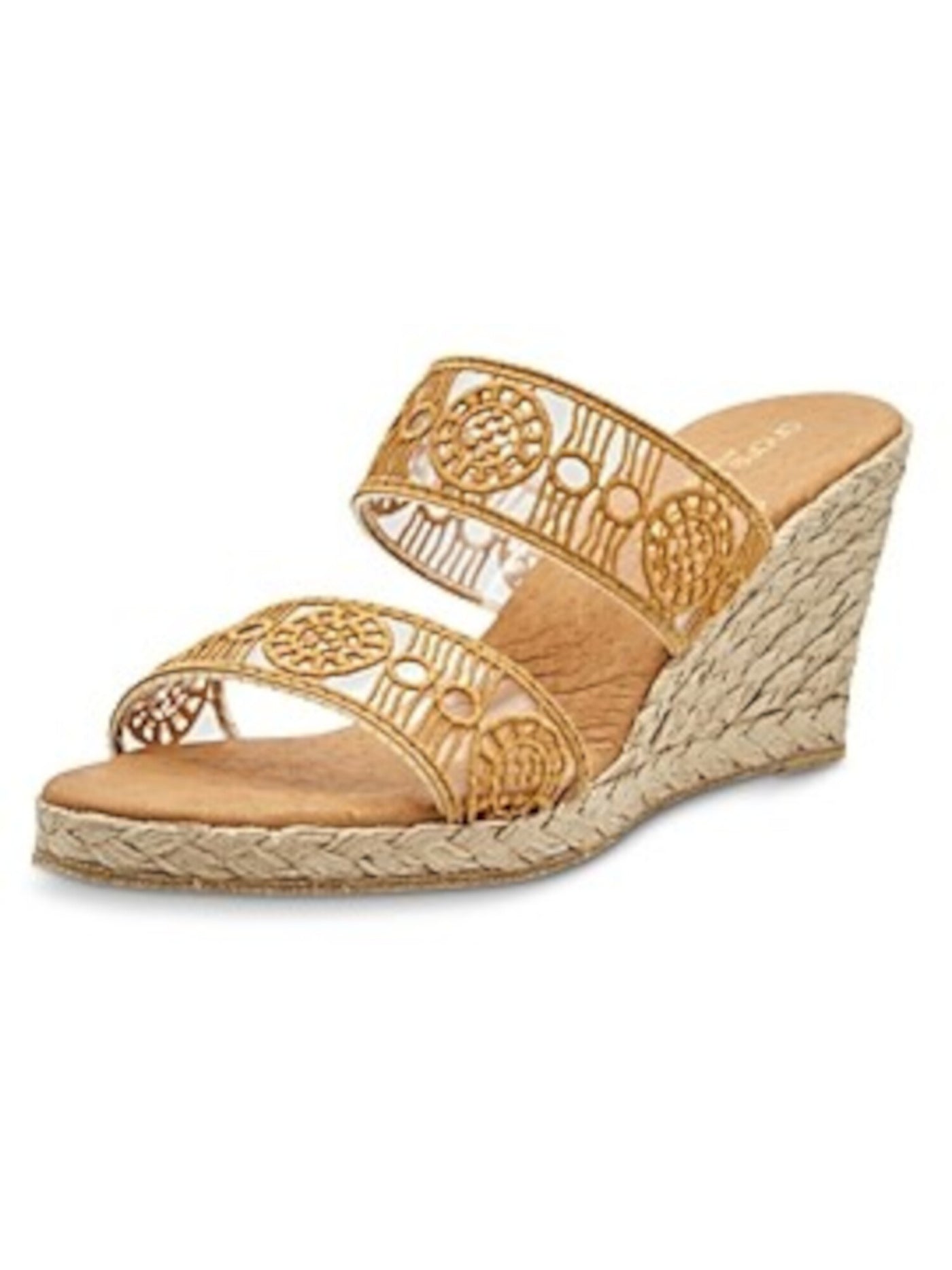 ANDRE ASSOUS Womens Gold Geometric Double Band1" Platform Embroidered Padded Anja Round Toe Wedge Slip On Leather Dress Espadrille Shoes 41