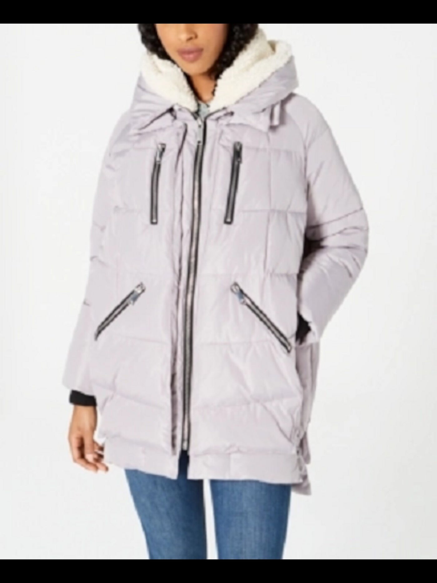 HFX Womens Gray Zippered Pocketed Fleece Lined Hooded Oversized Puffer Winter Jacket Coat M