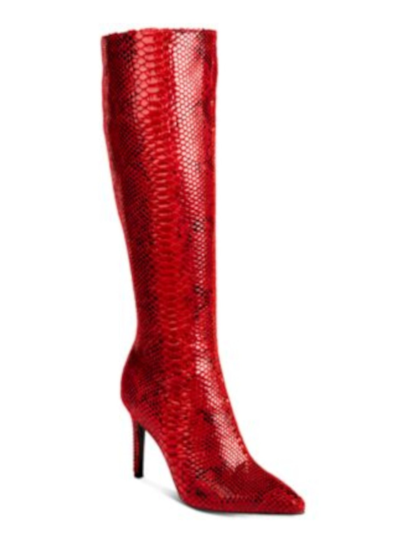 THALIA SODI Womens Red Animal Print Pointed Toe Stiletto Zip-Up Dress Boots 6