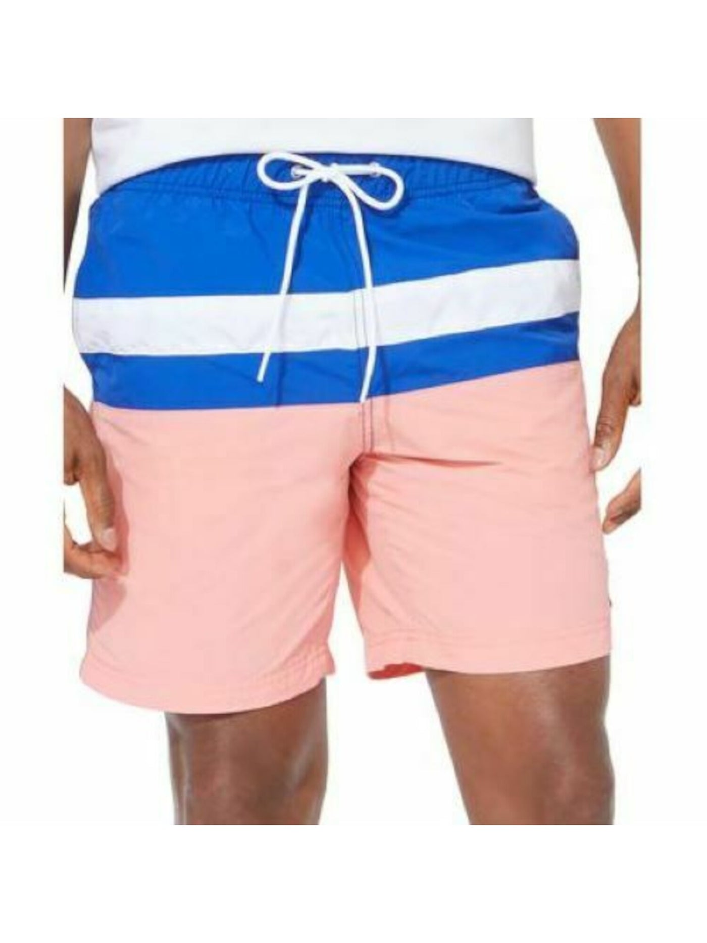 NAUTICA Mens Pink Drawstring, Color Block Classic Fit Moisture Wicking Swim Trunks XL