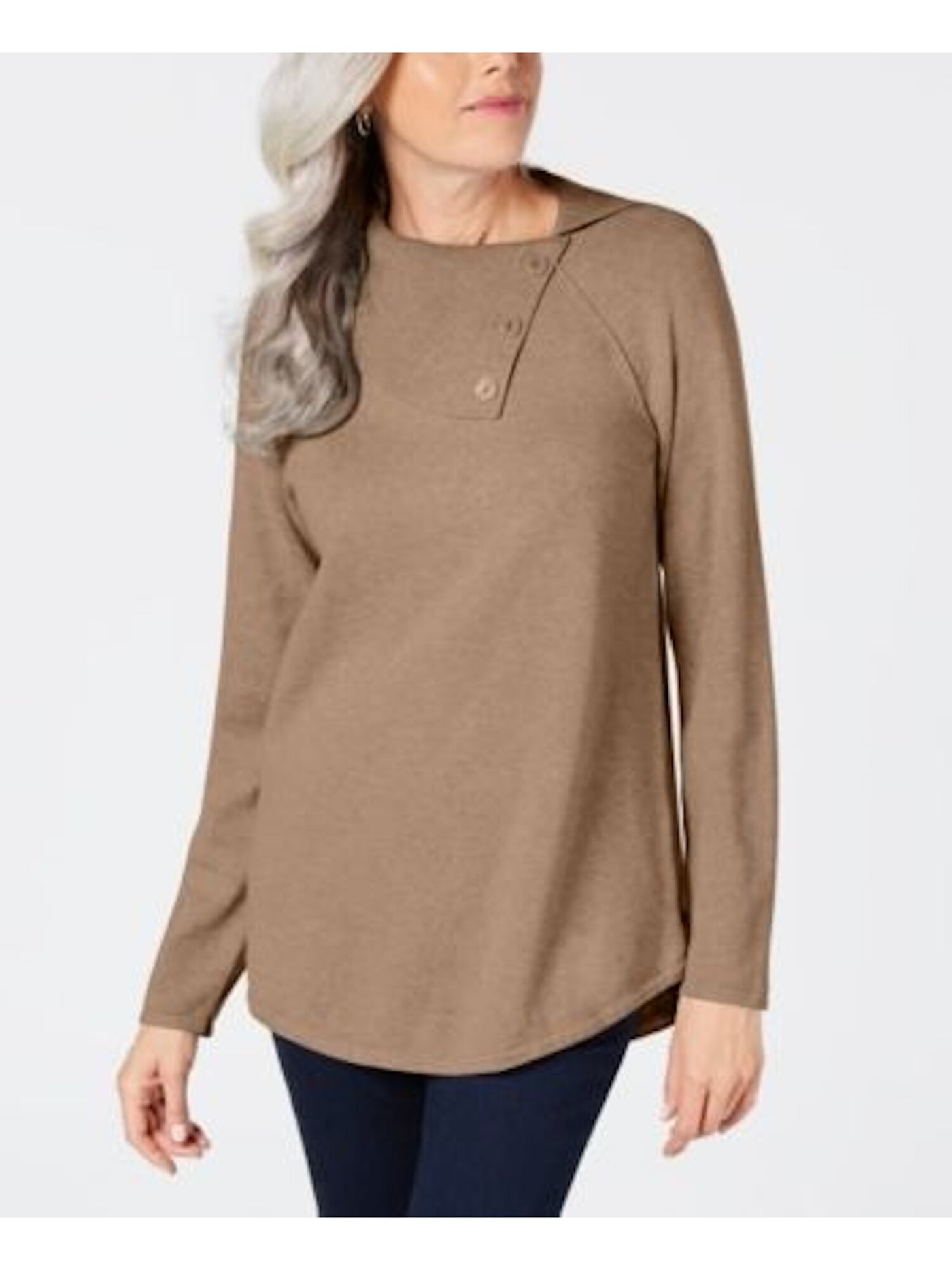 KAREN SCOTT Womens Brown Long Sleeve Jewel Neck Sweater Size: XS