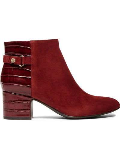 ANNE KLEIN Womens Maroon Mixed Media Cushioned Ankle Strap Hilda Almond Toe Block Heel Zip-Up Leather Booties M