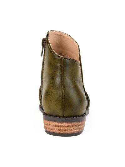 JOURNEE COLLECTION Womens Green Strap Detail V-Notch Cutout Comfort Harlow Almond Toe Block Heel Zip-Up Booties 7.5 M